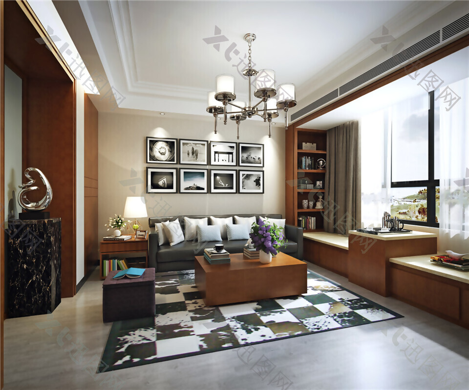 现代中式客厅沙发实景图