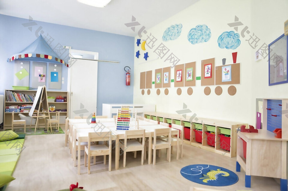 现代幼儿园墙饰工装设计效果图