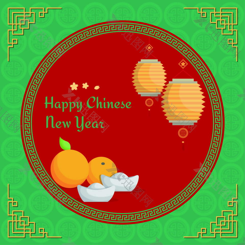 中式绿色底纹新年背景素材