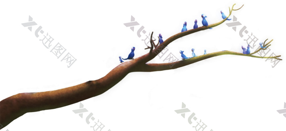 创意树枝蓝鸟png元素素材