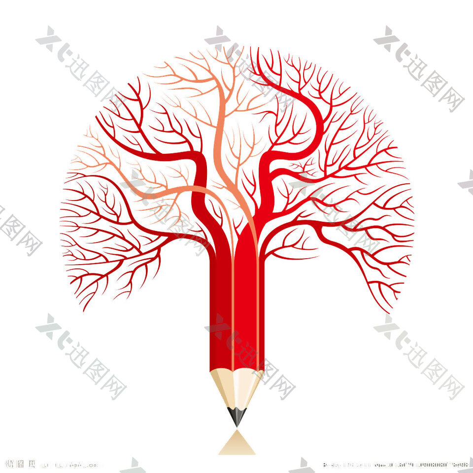 创意红色铅笔树png元素素材