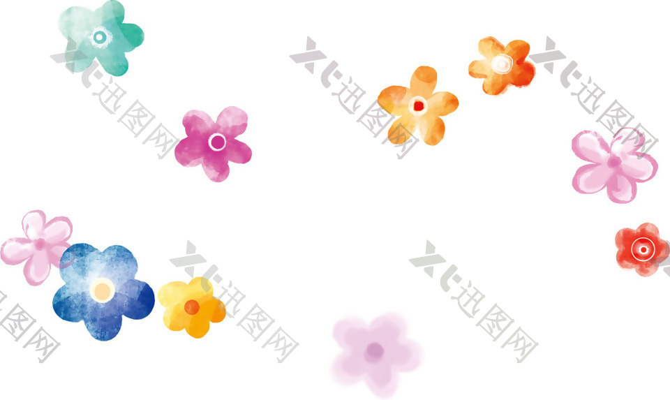 多彩手绘花朵png元素素材