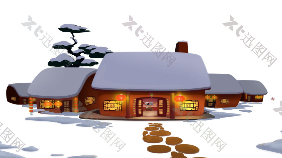 卡通冬季小屋png元素素材