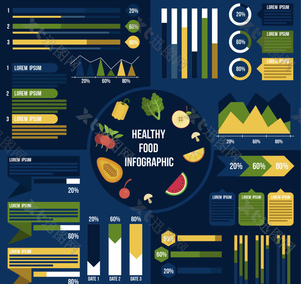 深蓝色背景食物信息图表