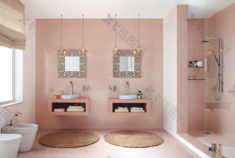 简约风格卫生间粉色墙面装修效果图