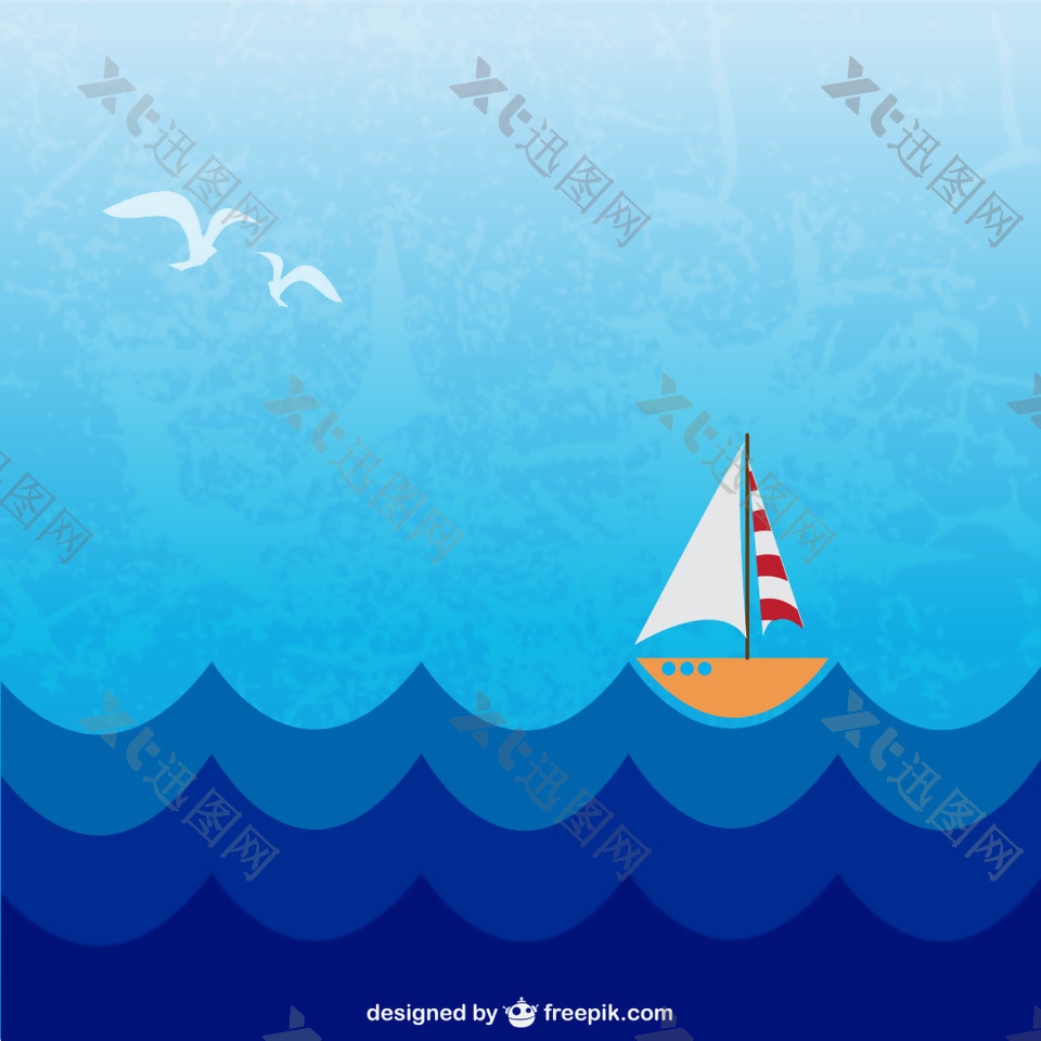 蓝色大海帆船矢量图H5背景