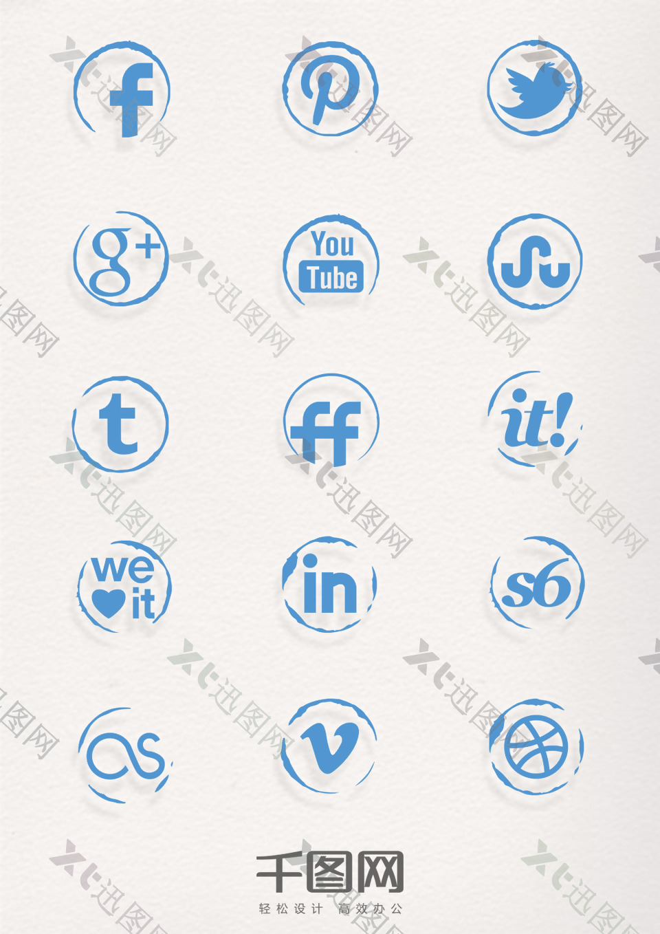 蓝色社交媒体图标印章