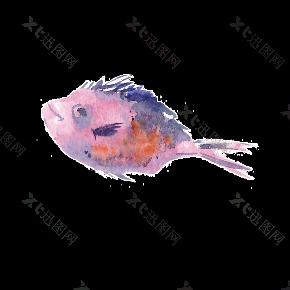 粉色水彩手绘鱼透明素材
