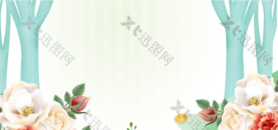 手绘粉色花朵banner背景素材