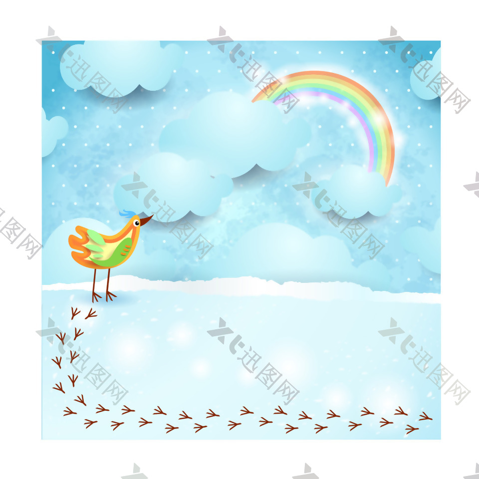 彩色鸟与彩虹剪贴画矢量素材