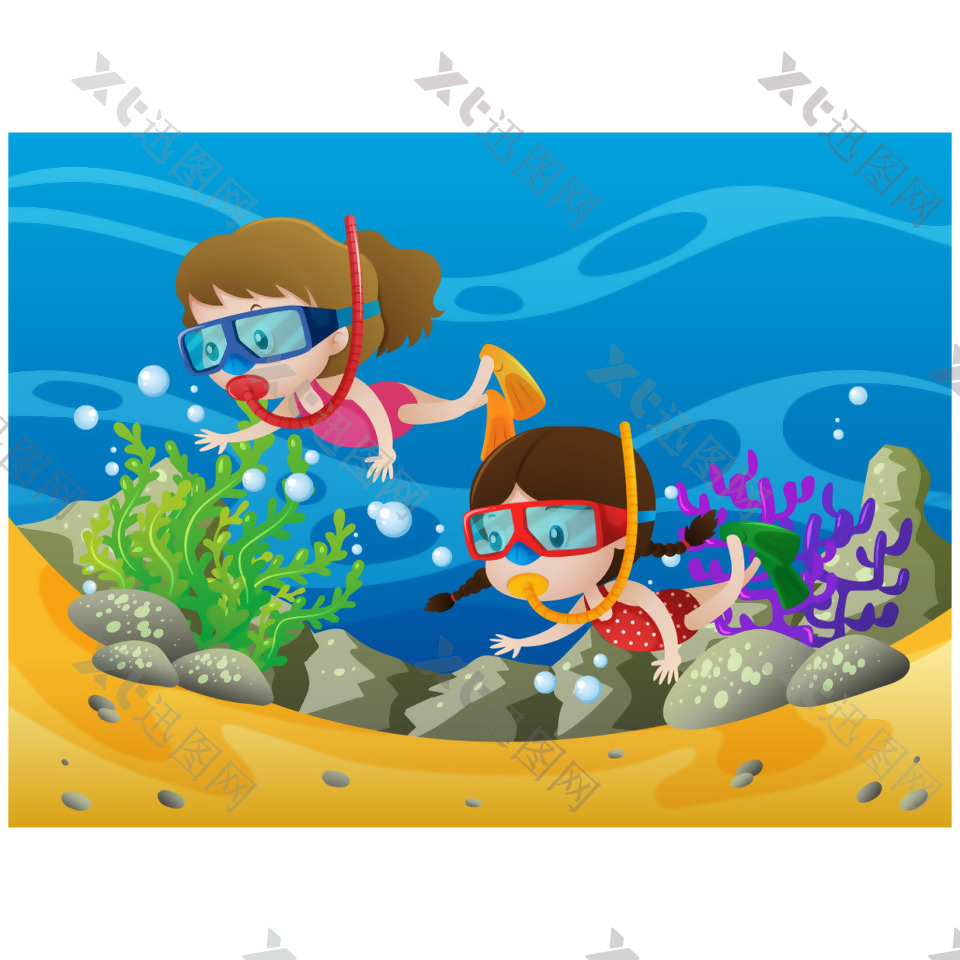 可爱孩子们海底潜水