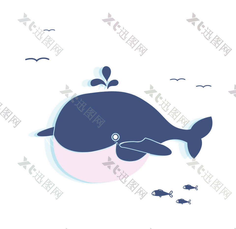 蓝色鲸鱼png元素素材