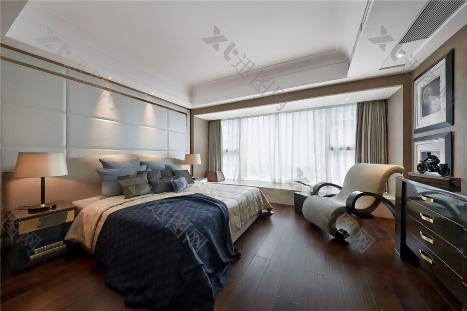 现代木质地板卧室效果图