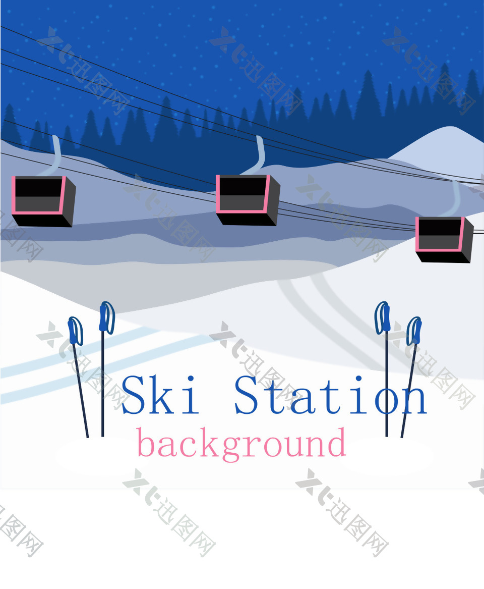 卡通矢量滑雪海报背景素材