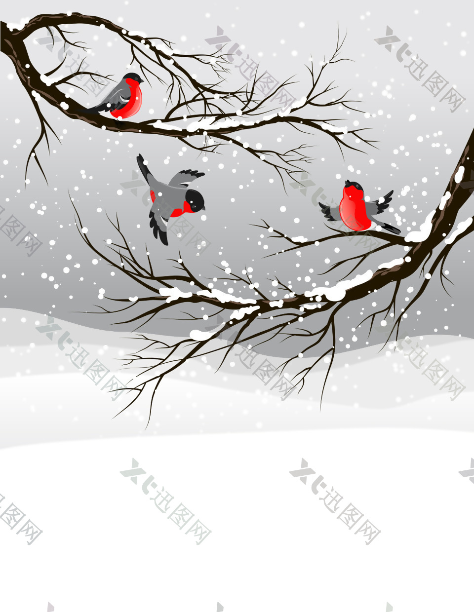 冬季下雪鸟插画矢量背景模板
