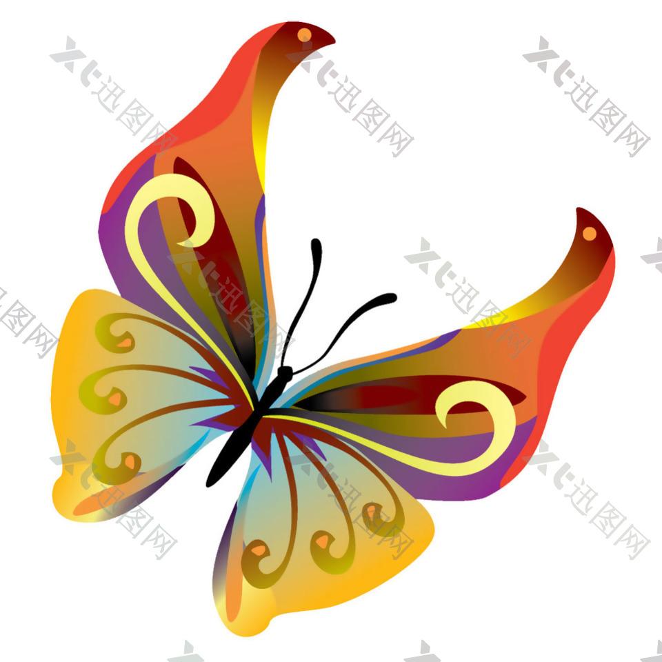 彩色手绘漂亮蝴蝶免抠png透明素材