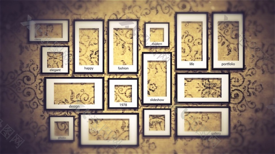 花纹图案墙壁上的家庭相框图集展示AE模板