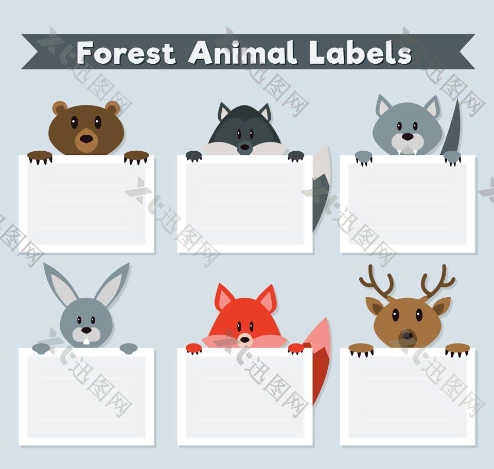 6款创意森林动物标签矢量