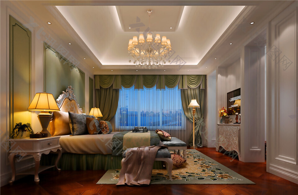 欧式别墅奢华风格卧室窗帘装修效果图