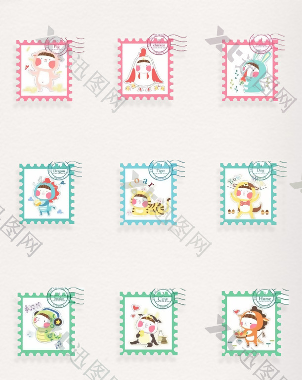 小孩中国元素邮票素材