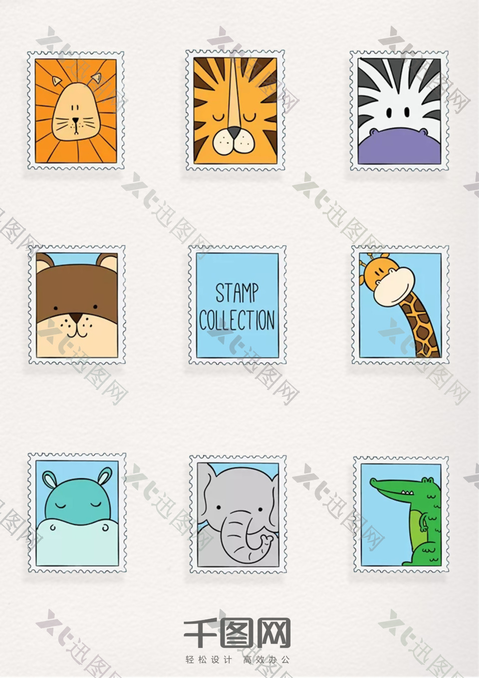 动物卡通图案邮票元素