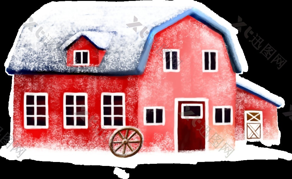 冬季红色卡通房子