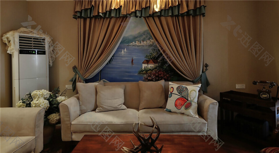 现代地中海客厅沙发装修效果图
