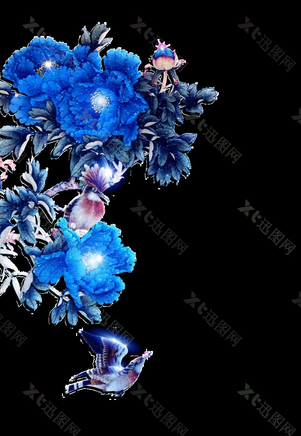 大气蓝色手绘花朵素材