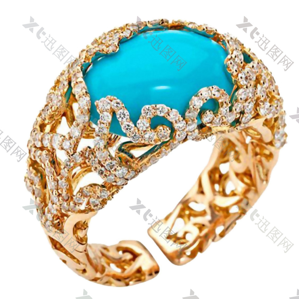 蓝色宝石黄金戒指免抠png透明素材
