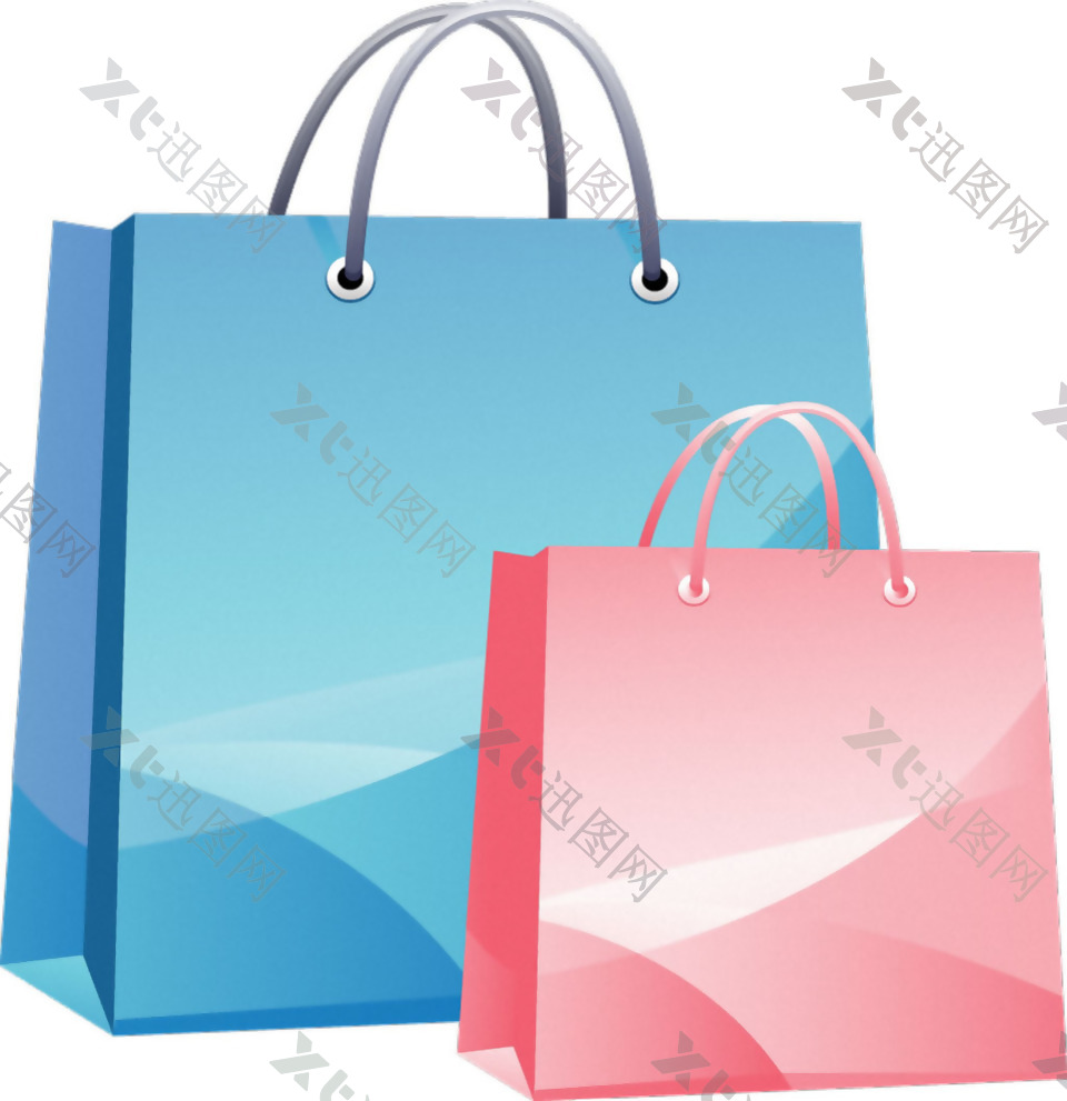 手绘蓝色和粉红色购物袋免抠png透明素材