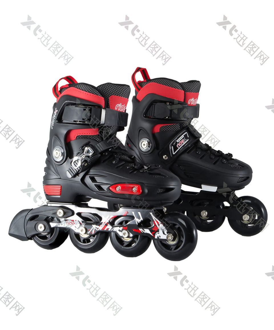 黑红四轮溜冰鞋免抠png透明素材