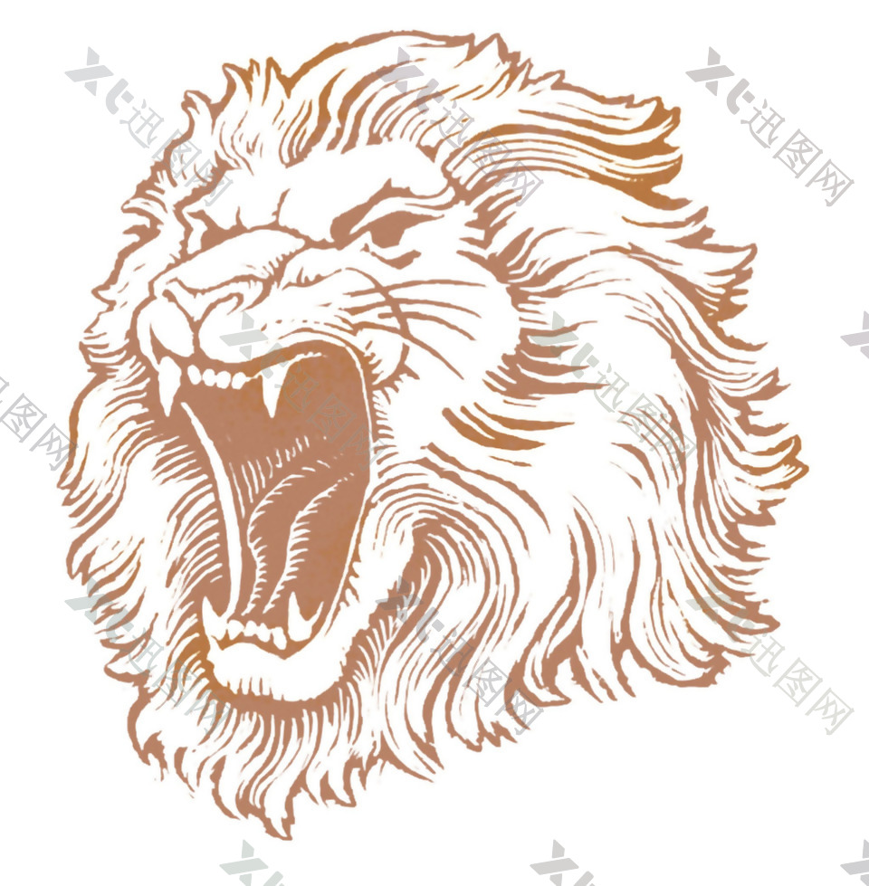 手绘棕色素描狮子免抠png透明素材