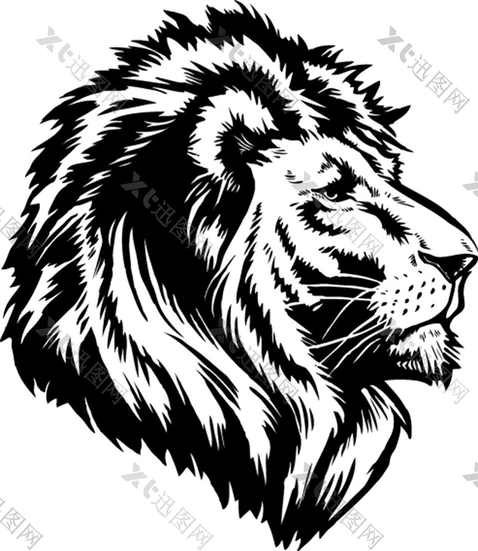 黑白手绘狮子免抠png透明素材