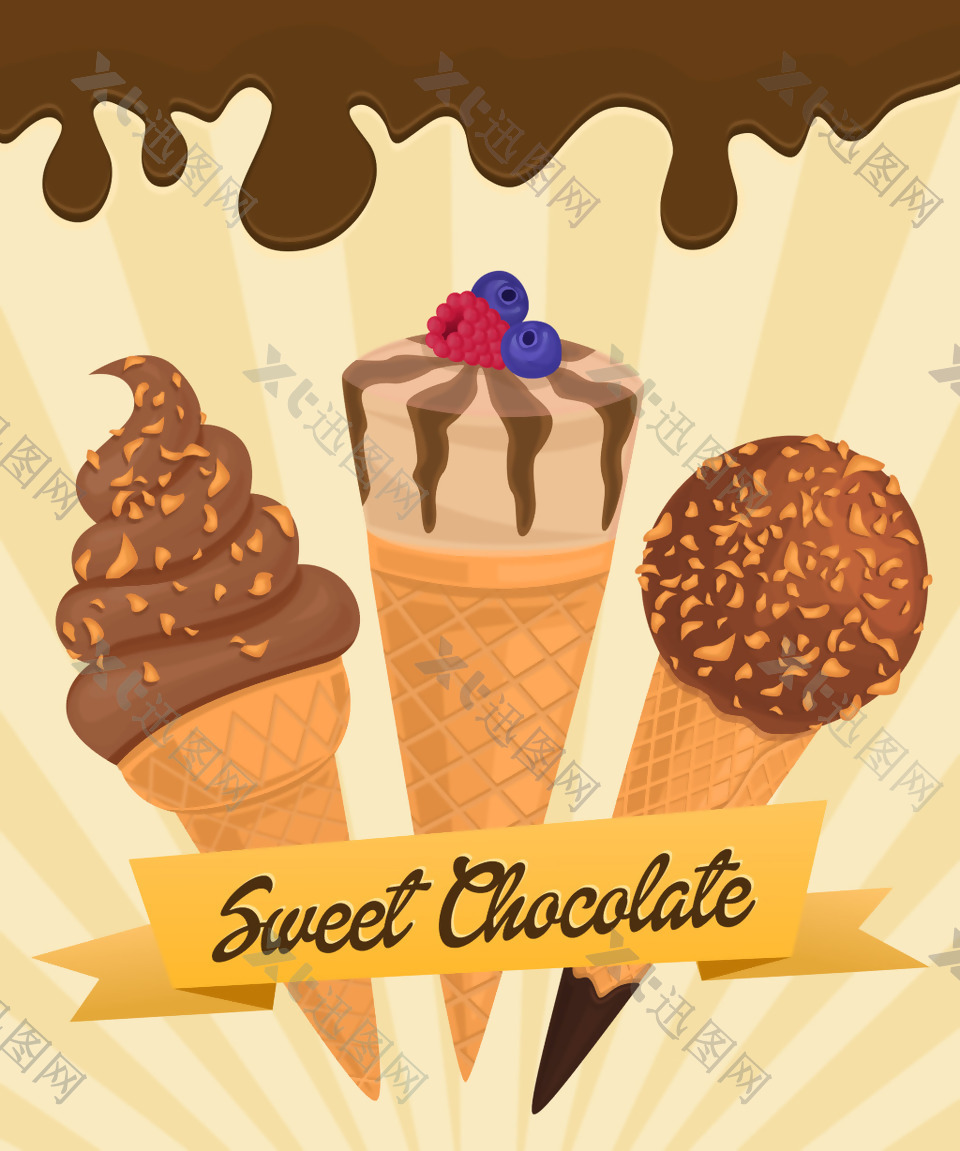 美味的巧克力冰淇淋插画