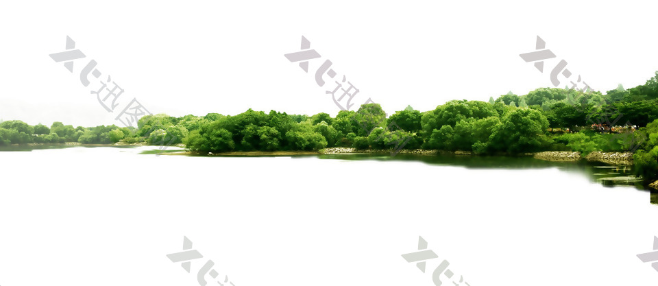 湖边绿树png元素素材