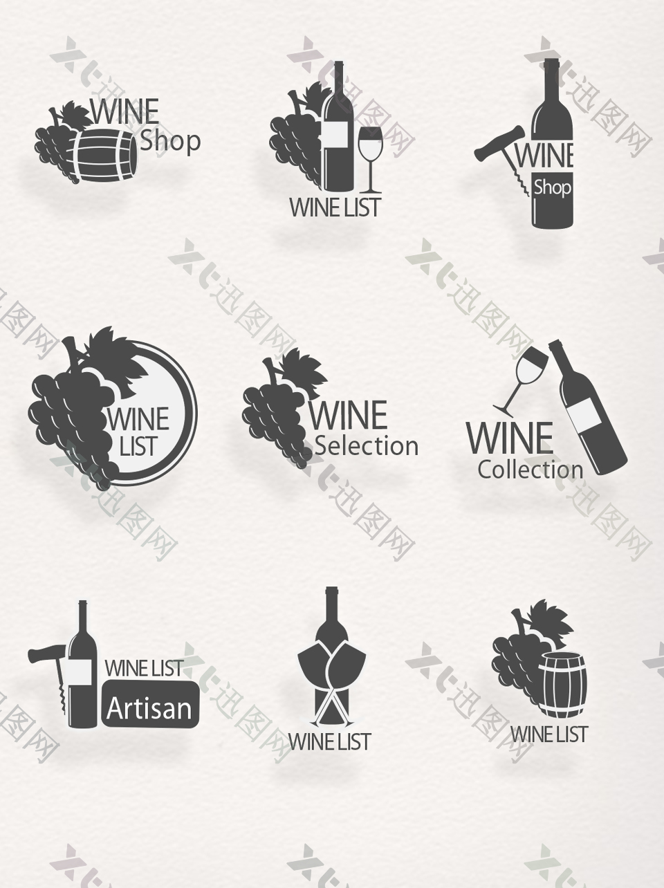 古典黑白风格葡萄酒图标