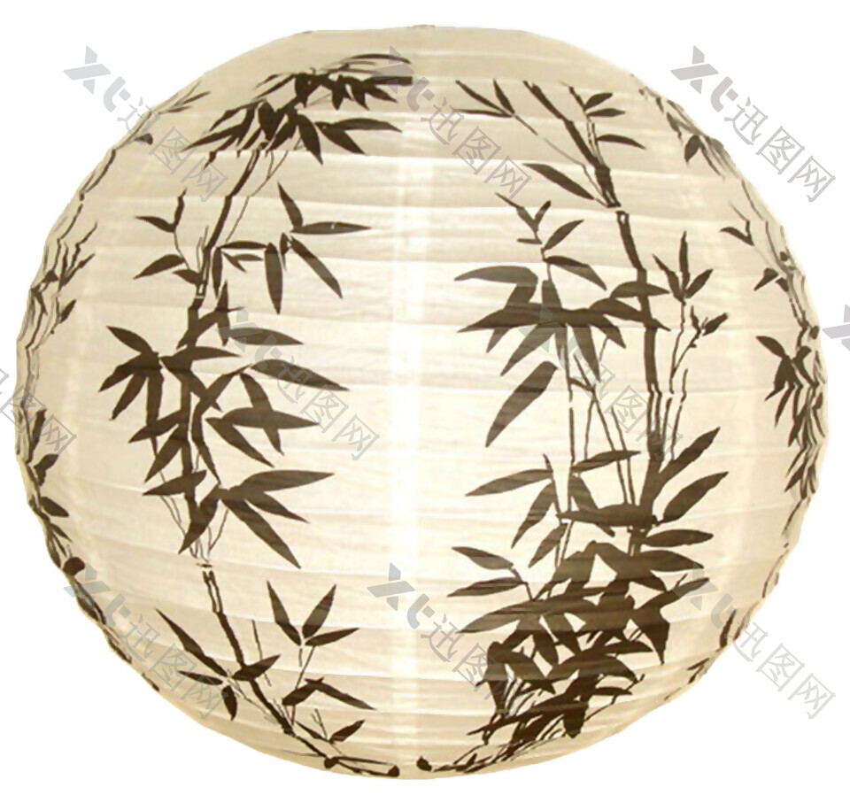 中国风圆形竹叶图案灯笼素材
