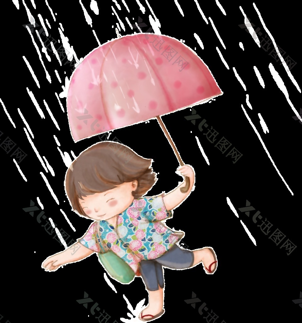 彩绘撑伞的女孩透明装饰图案