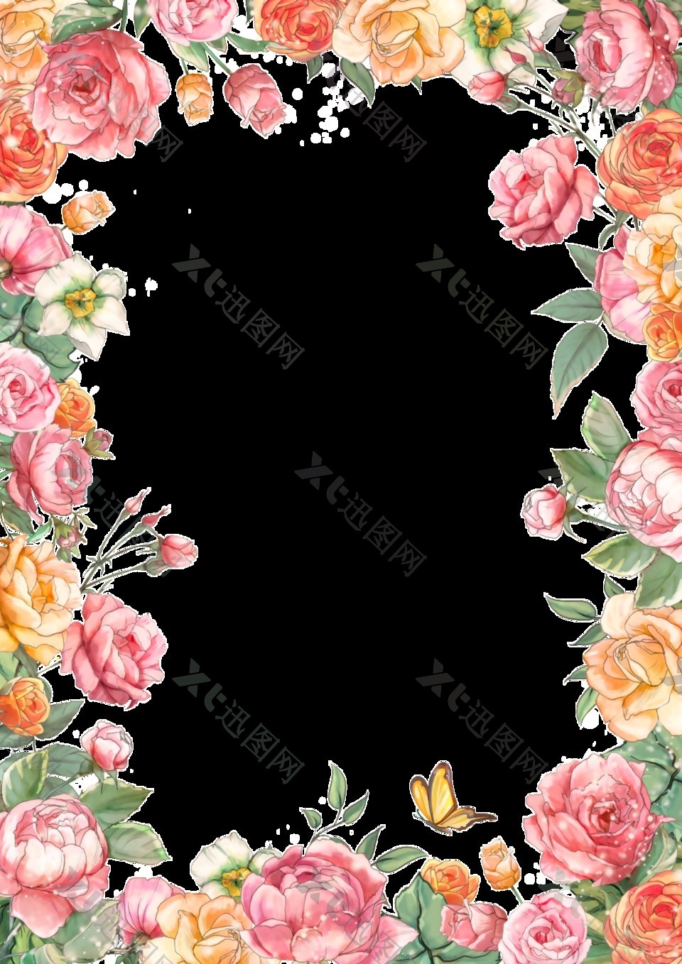 手绘花卉边框装饰图案