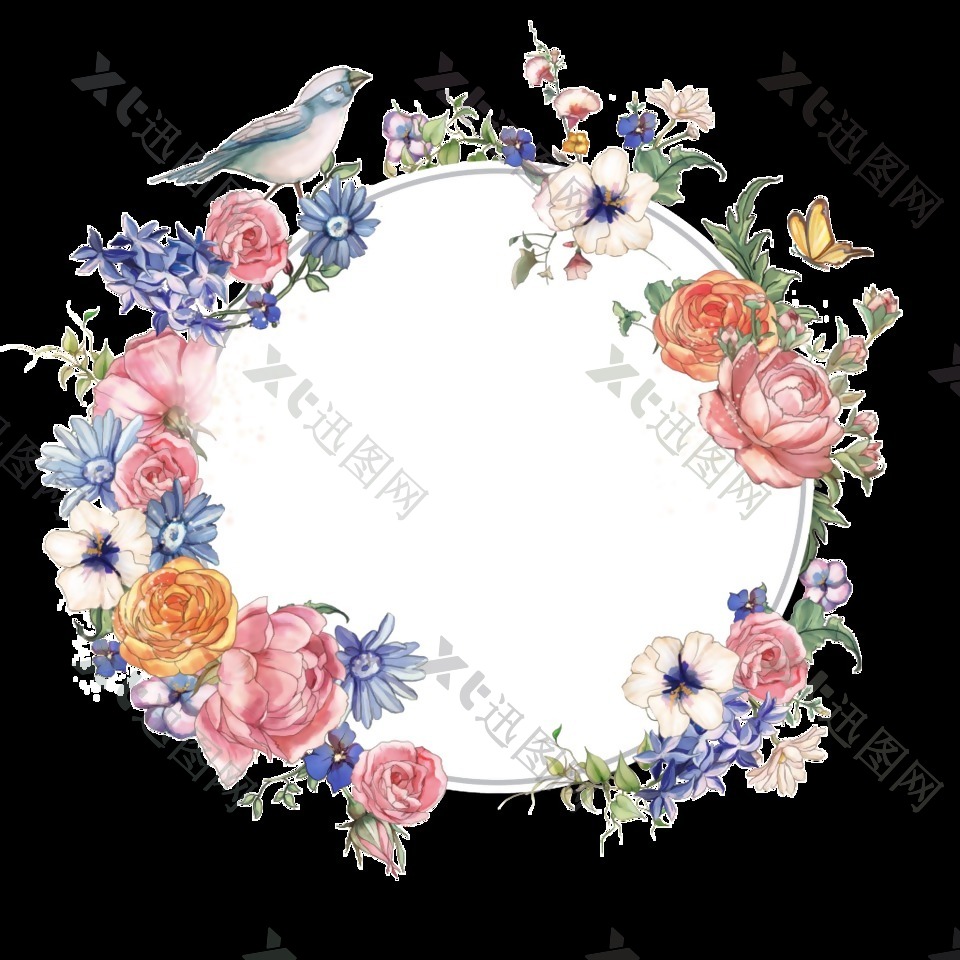 彩绘玫瑰花环透明装饰图案
