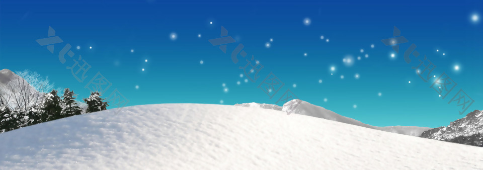 唯美蓝色天空雪山banner背景素材