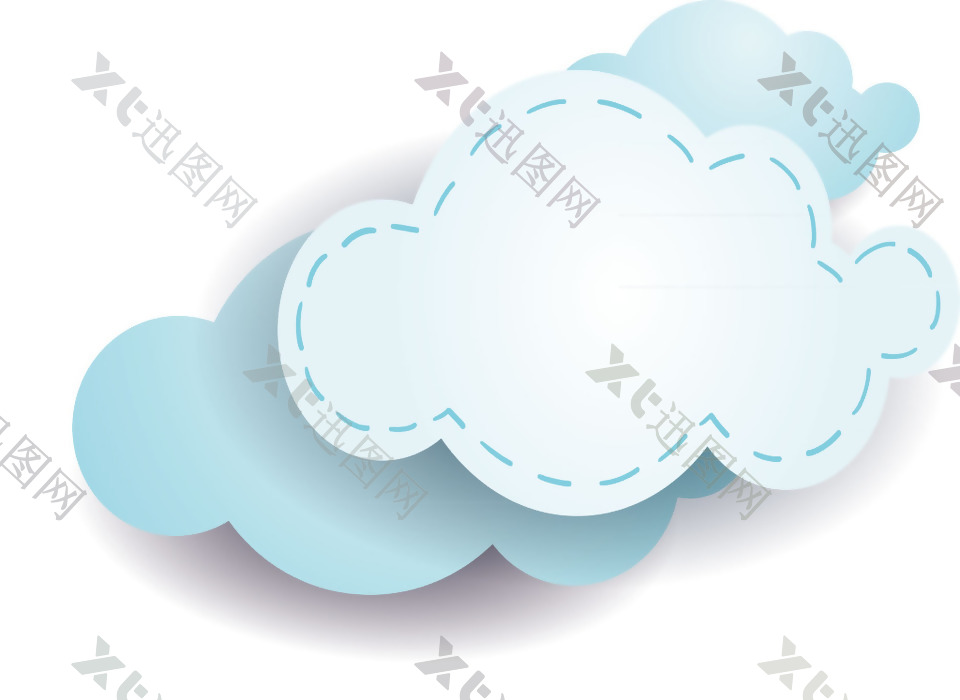 蓝色创意云朵对话框png元素素材