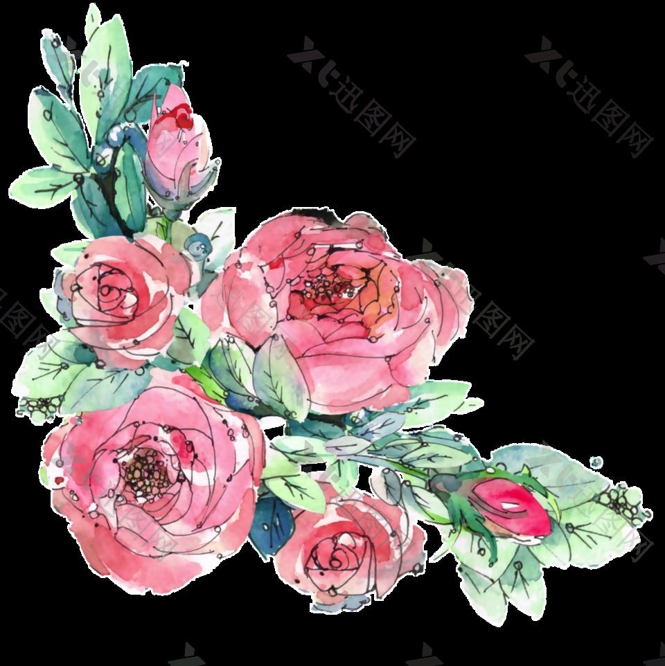 甜美花卉透明装饰素材