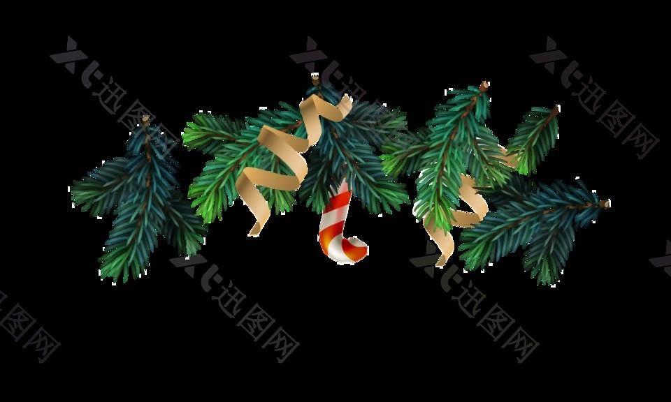 圣诞节树叶丝带装饰图案