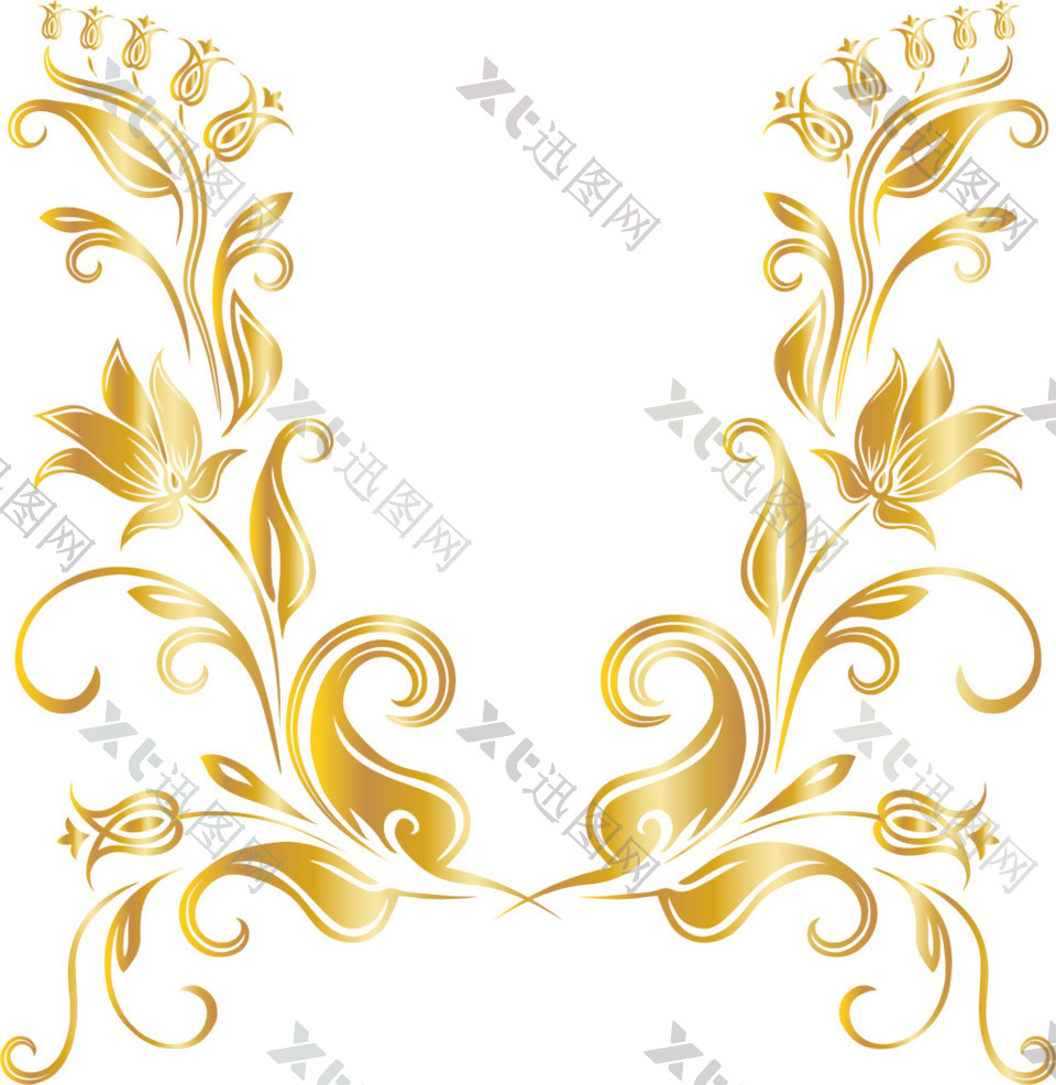 手绘金色花纹元素