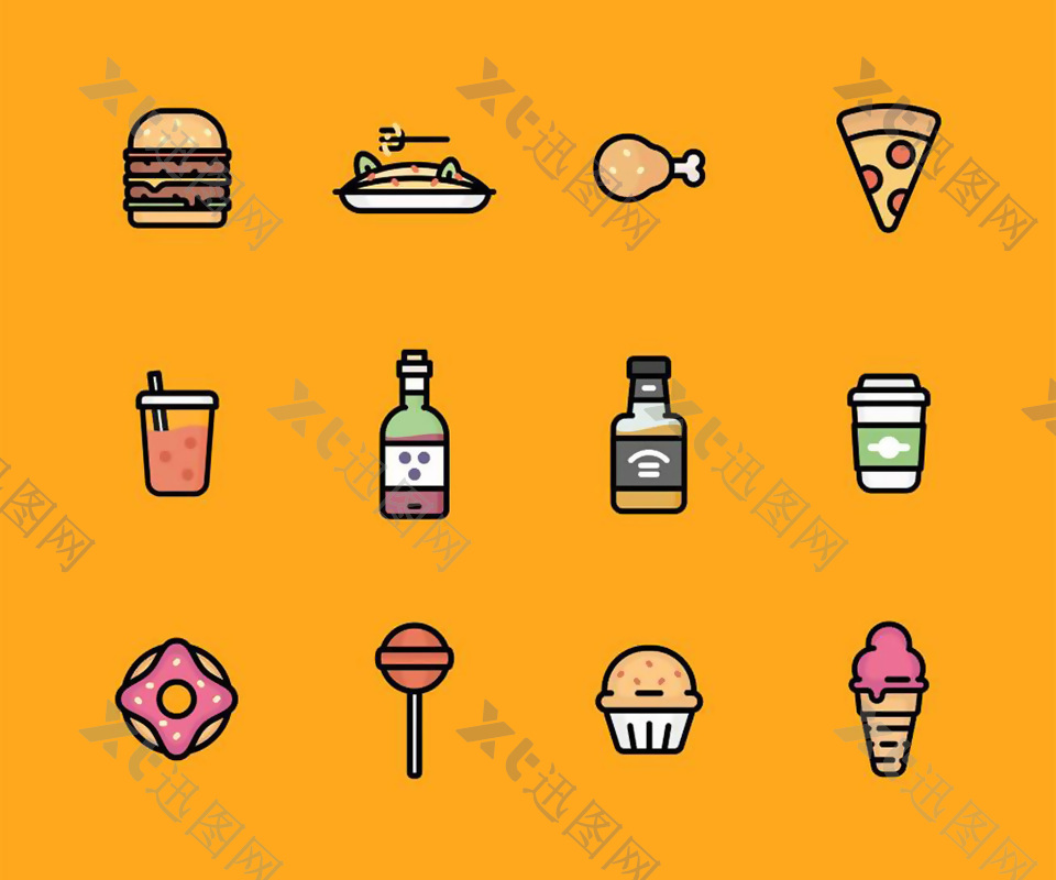 12枚多彩食物图标sketch素材