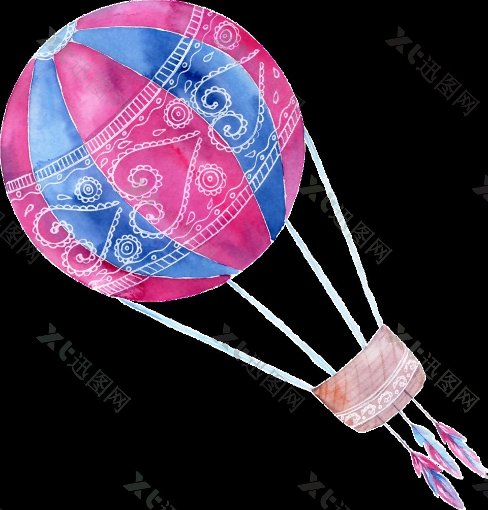 手绘飞走的热气球png透明素材