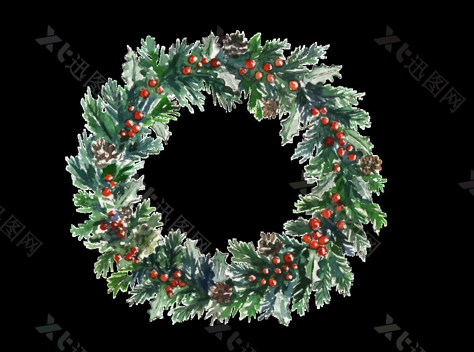 唯美文艺花圣诞槲树装饰png透明素材