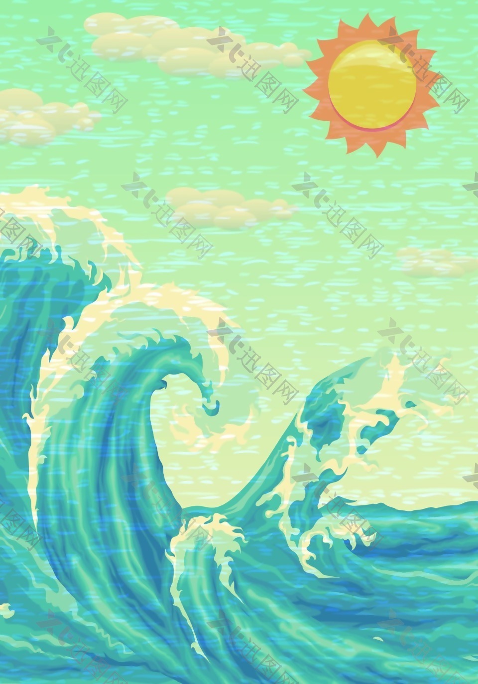阳光海浪背景模版