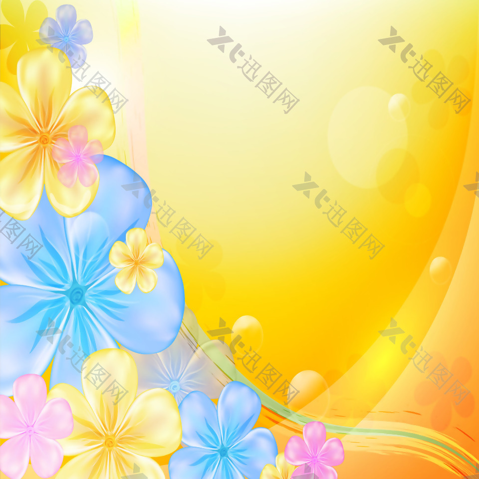 矢量花朵边框黄色背景素材